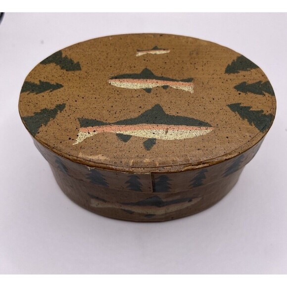 Vintage Nesting Oval  2 Trinket Boxes Cabin Man Cave Outdoors Small Fish Inside - Picture 10 of 16
